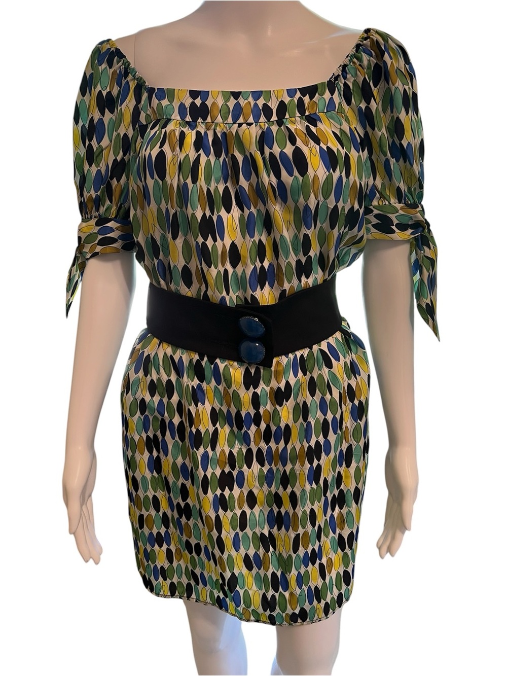 Nanette Lepore Multicolor Leaf Print Dress with Black Belt